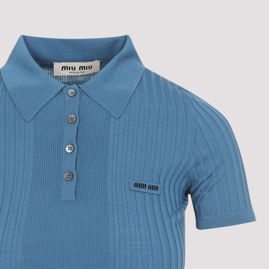 Miu Miu Ribbed Knit Polo Shirt In Wool