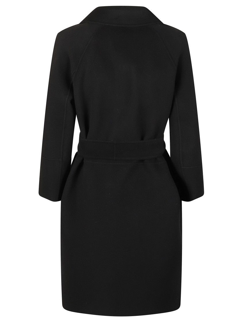 Max Mara Wrap-Style Black Coat With Self-Tie Belt