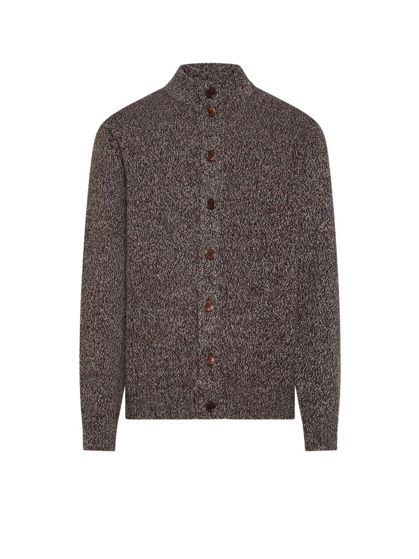 Seventy Venezia Textured High Neck Wool-Blend Cardigan