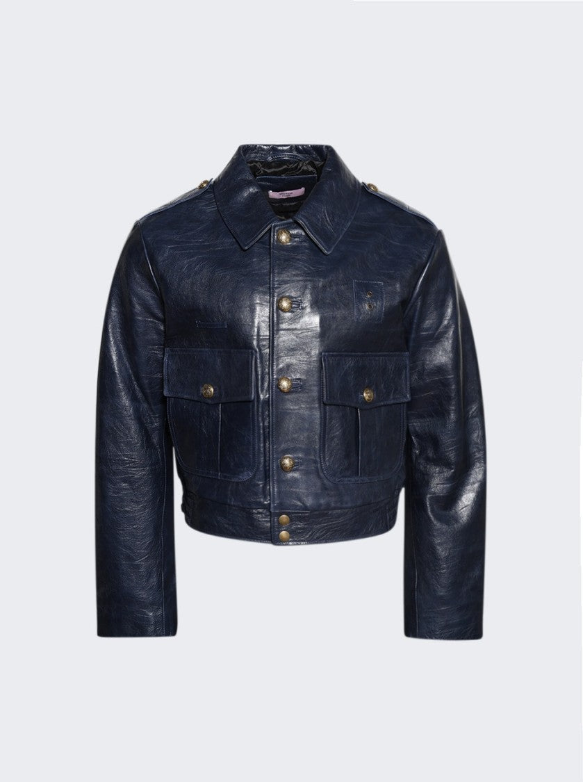 Martine Rose Uniform Leather Jacket - Navy Blue