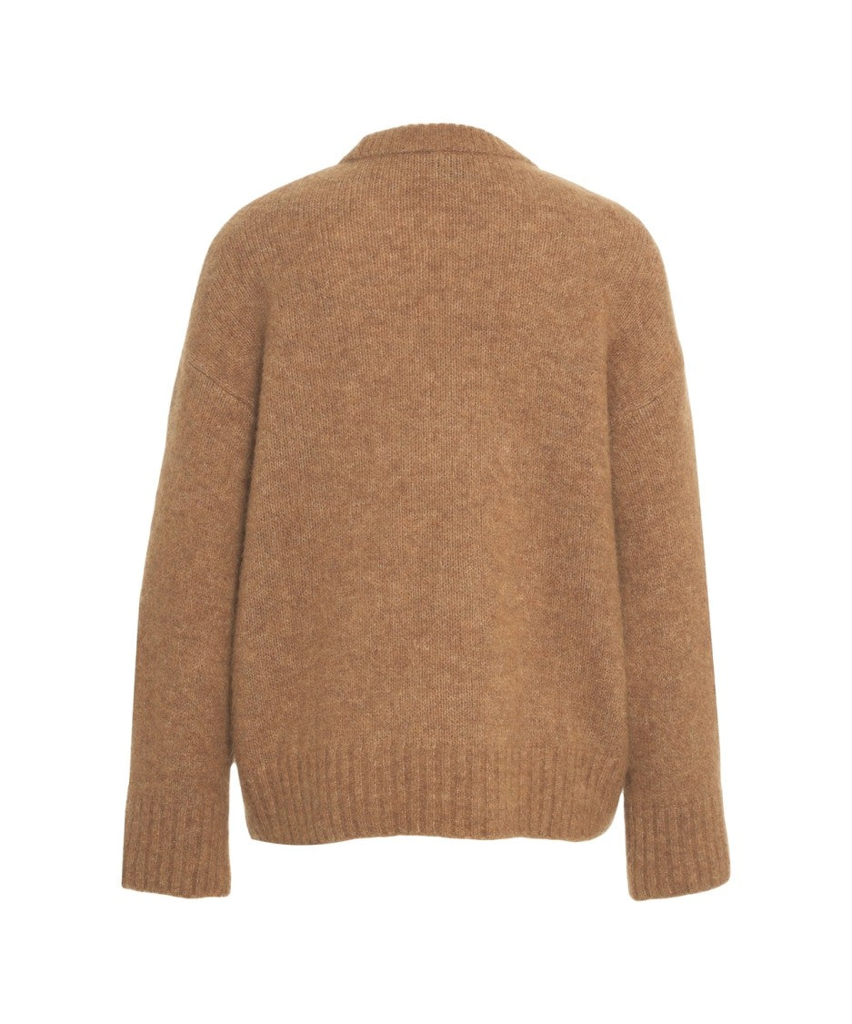 8Pm Textured Brown Knit Sweater With Relaxed Fit And Ribbed Accents