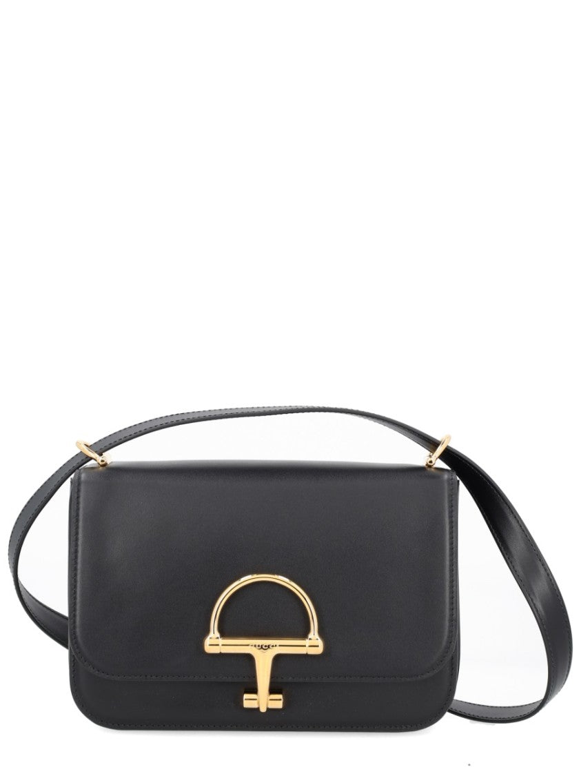 Gucci Rectangular Black Calf Leather Shoulder Bag With Gold Hardware