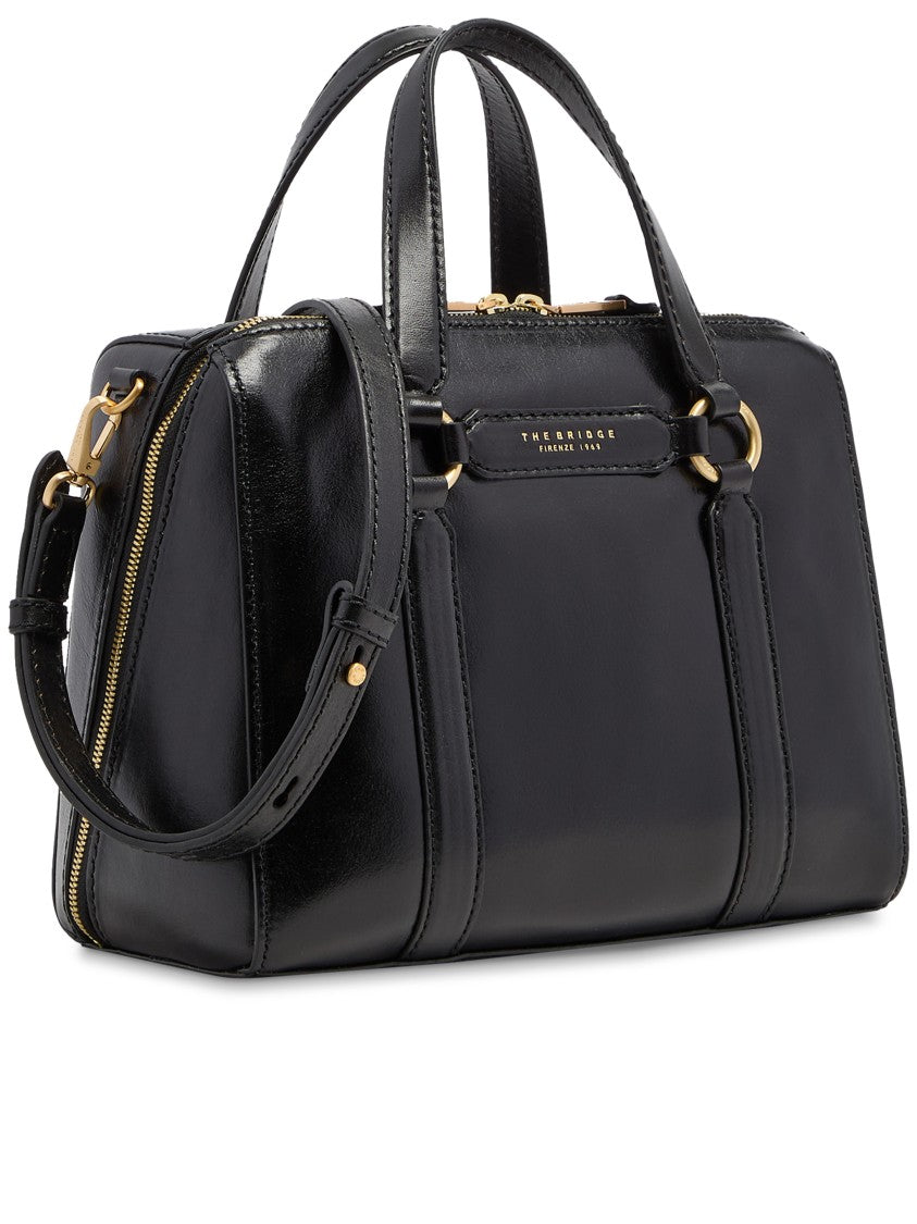 The Bridge Black Handbag W/Shoulder Glossy Leather Handbag