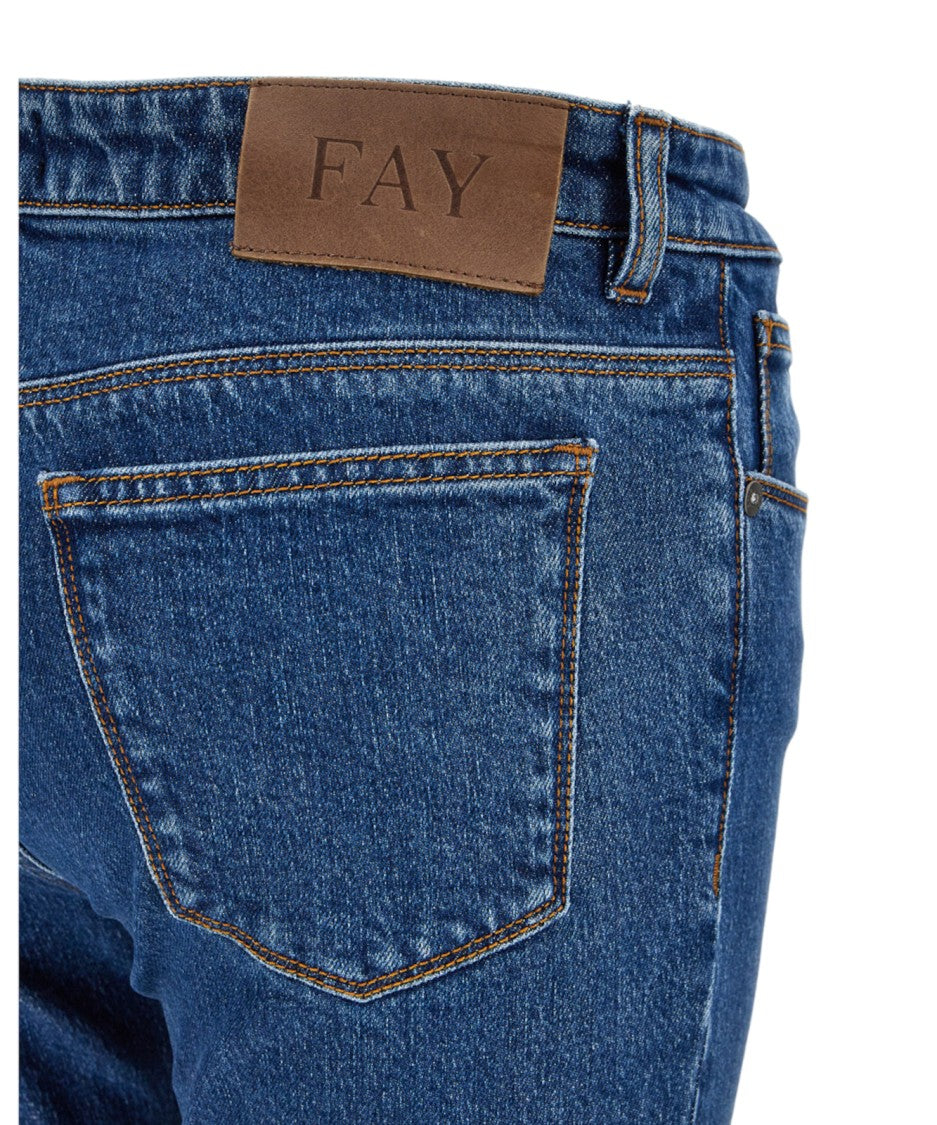 Fay Skinny Fit Stone-Washed Denim Jeans