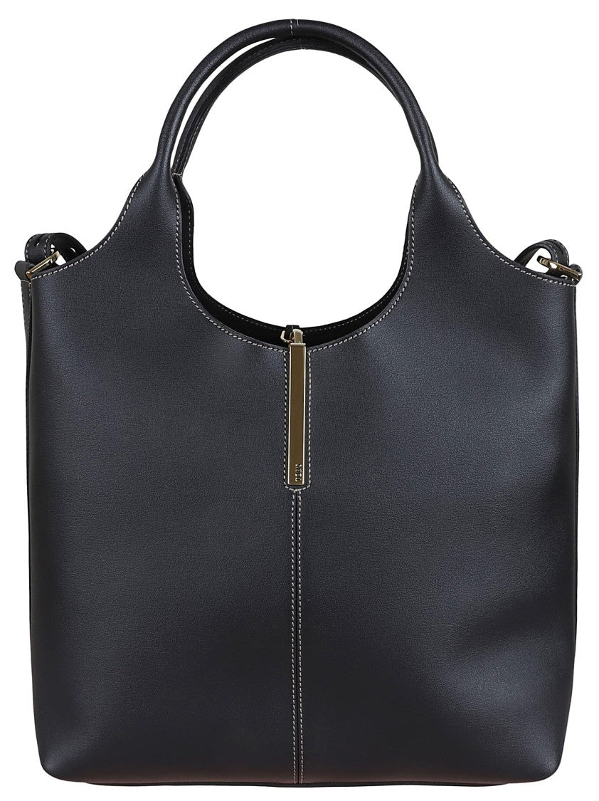 Tod's Dual Handle Black Leather Handbag With Zip Closure