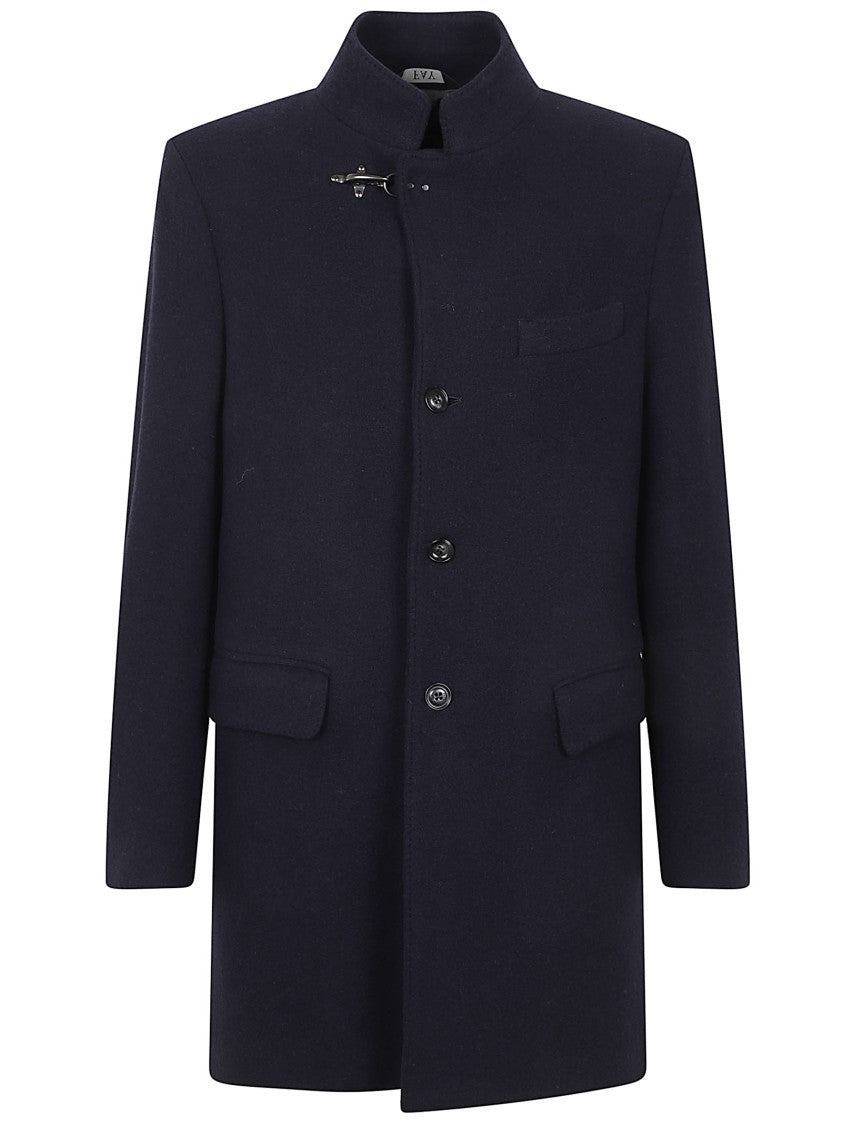Fay Double Wool Blend Coat With Iconic Hook Closure And Flap Pockets