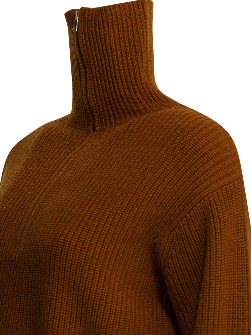 Max Mara Cropped Brown Knitwear With High Zip-Up Collar And Textured Pattern