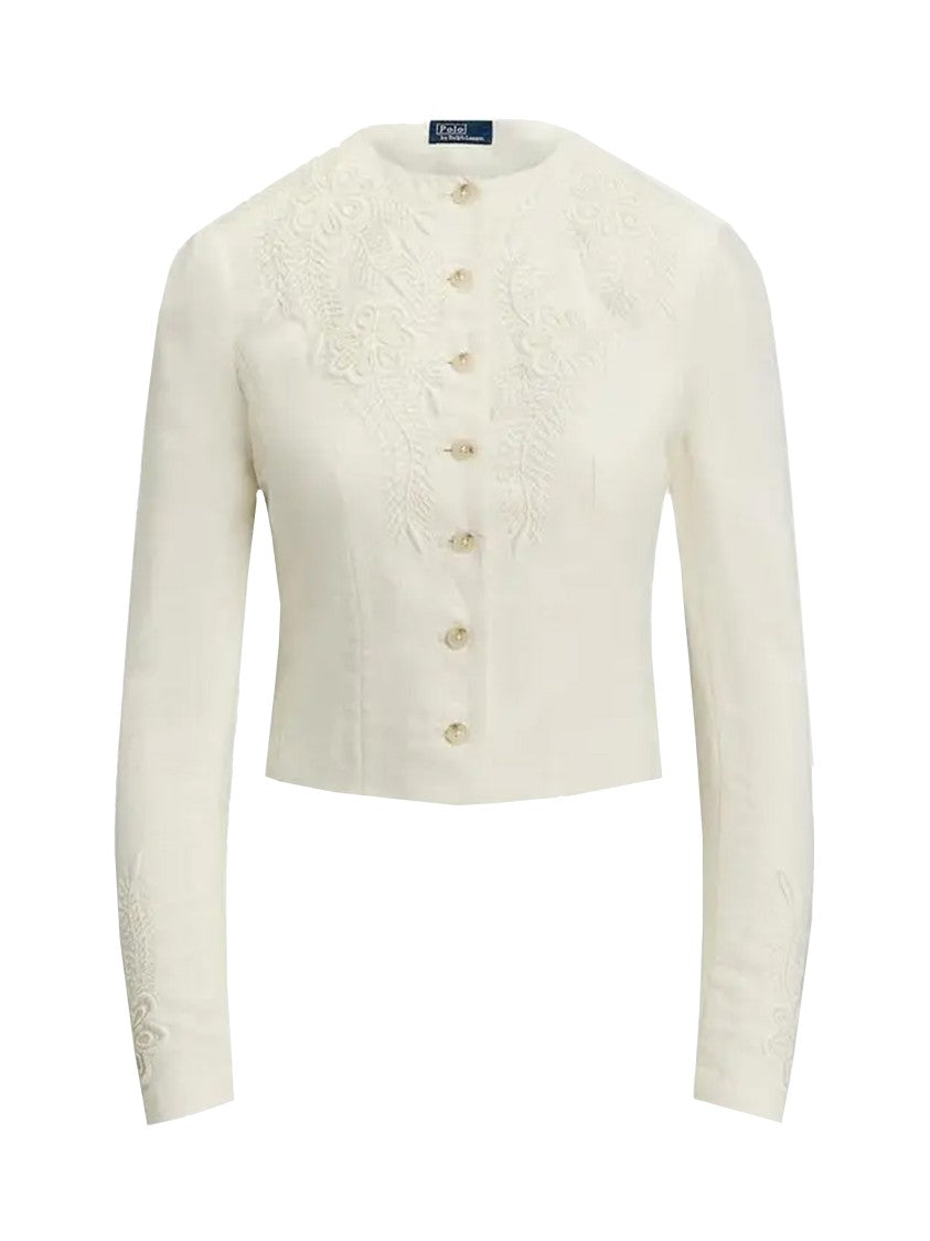 Polo Ralph Lauren Cropped Linen Blazer With Floral Embroidery