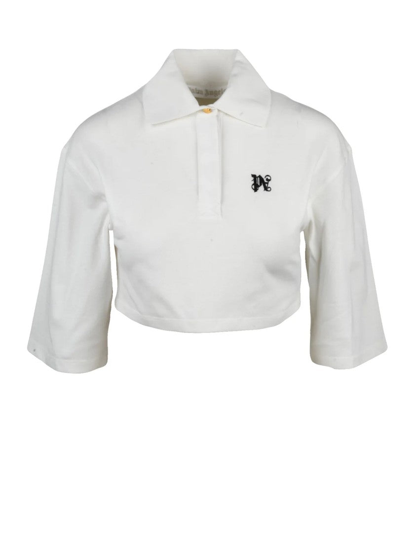 Palm Angels White Cotton Cropped Polo Shirt