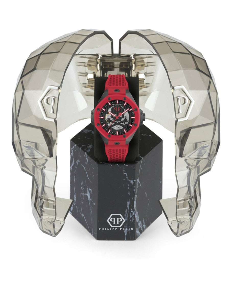 Philipp Plein Skeleton Dial Royal Automatic Watch With Red Silicone Strap
