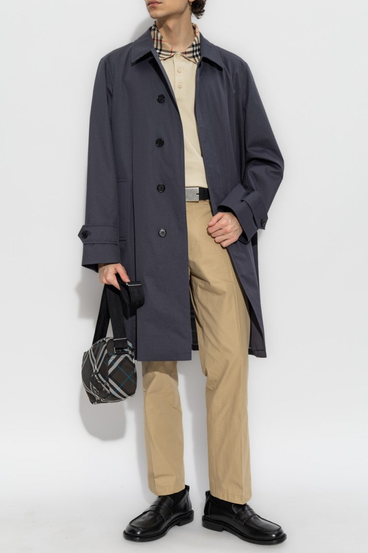 Burberry Navy Cotton Coat With Classic Collar