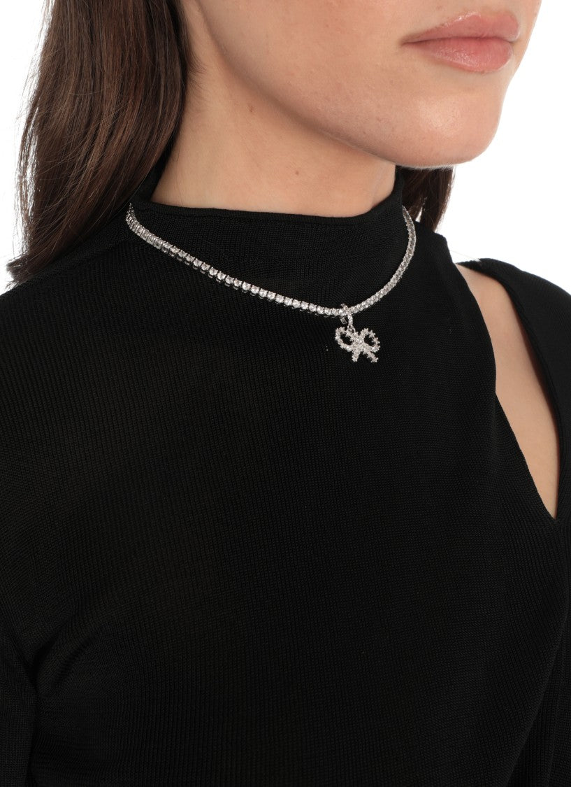 Self-Portrait Crystal Bow Tennis Necklace
