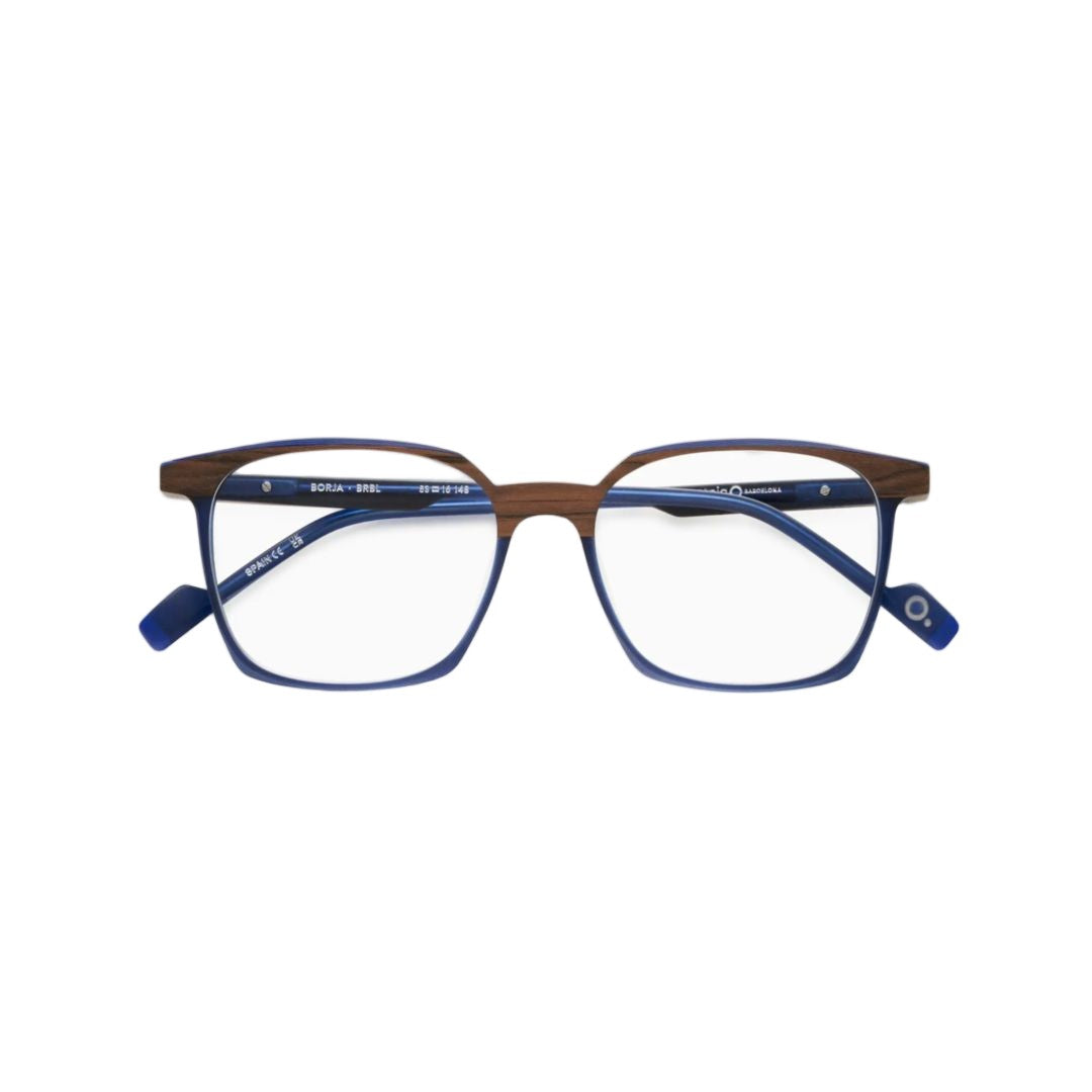 Etnia Barcelona Borja Wood-Textured Rectangular Eyeglasses With Blue Accents
