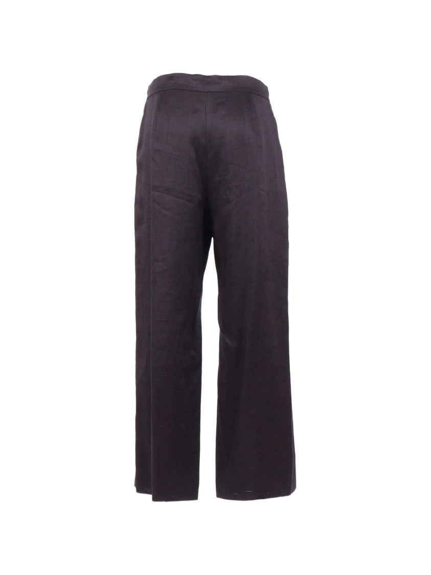 Max Mara Black Single Front Dart Ramie Straight-Leg Pants