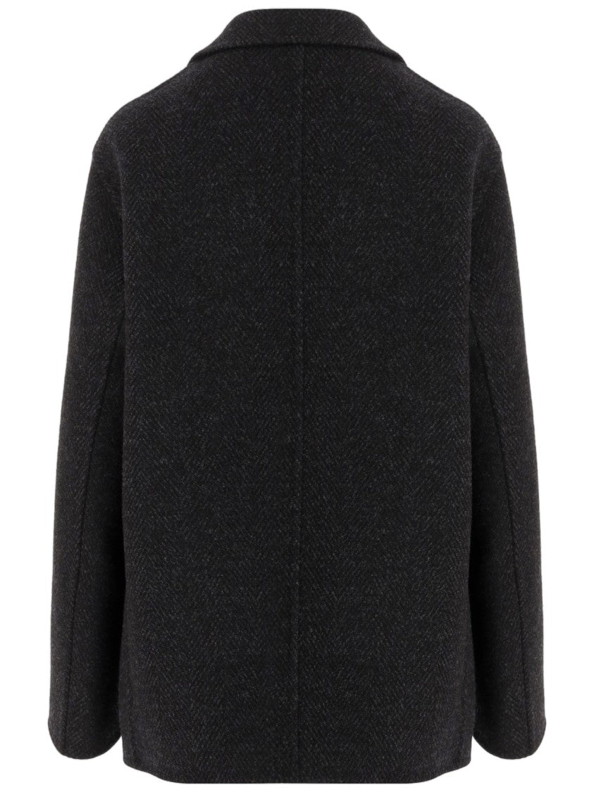 Jil Sander Dark Gray Wool Coat With Classic Lapel