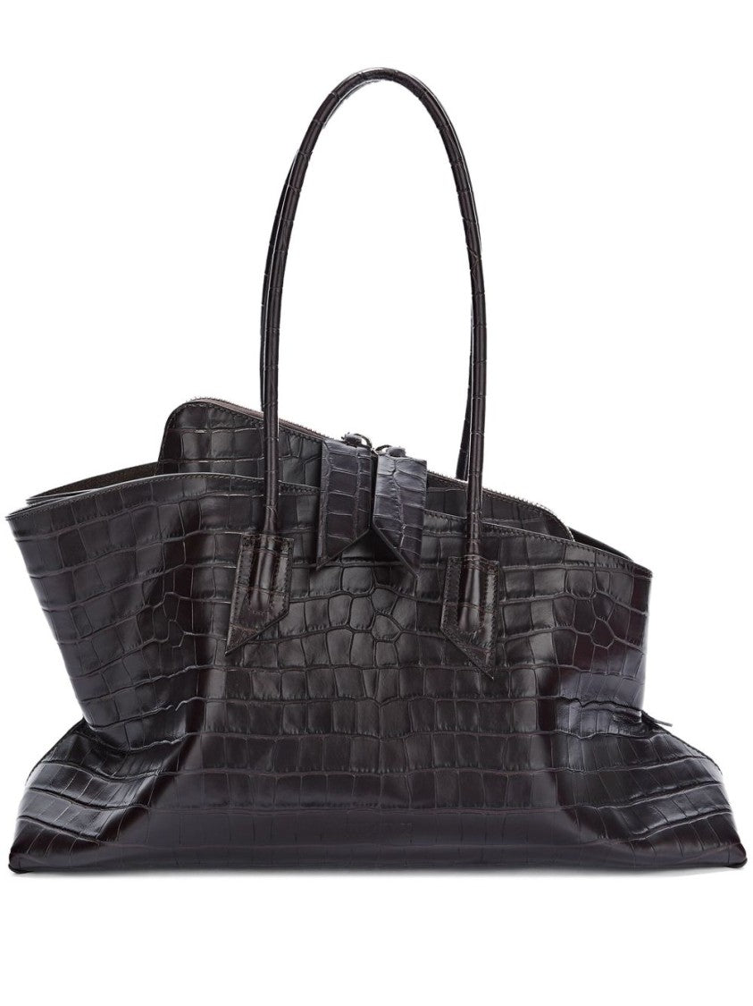 The Attico Structured Crocodile-Effect Brown Bag With Elongated Handles