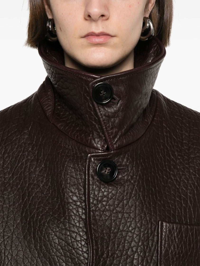 Ami Havana Brown Hammered Leather Jacket