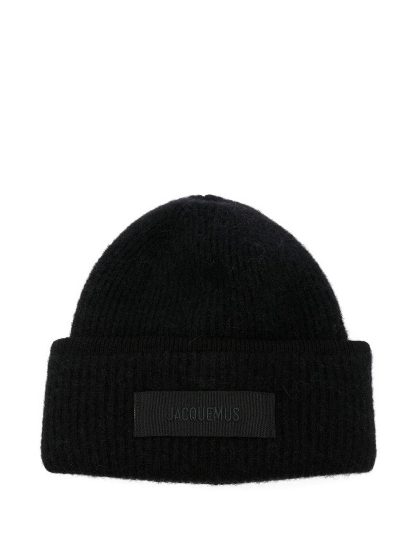 Jacquemus Black Folded Cuff Silk-Nylon Beanie Hat