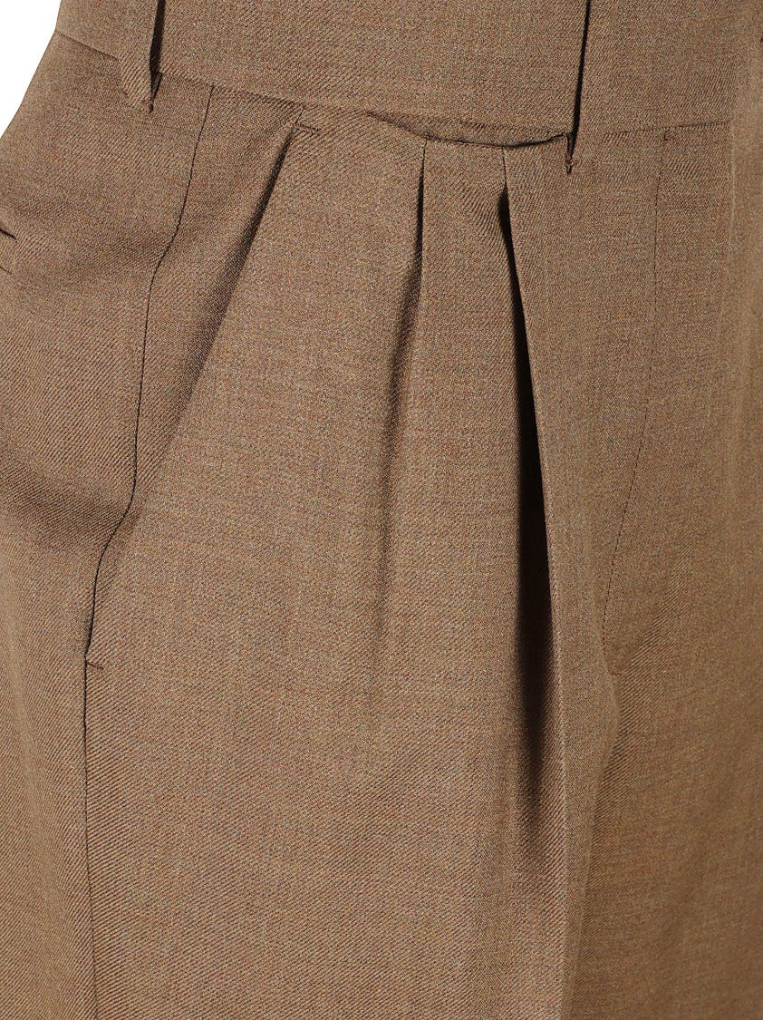 Prada Brown Straight-Leg Tailored Pants With Front Pleats