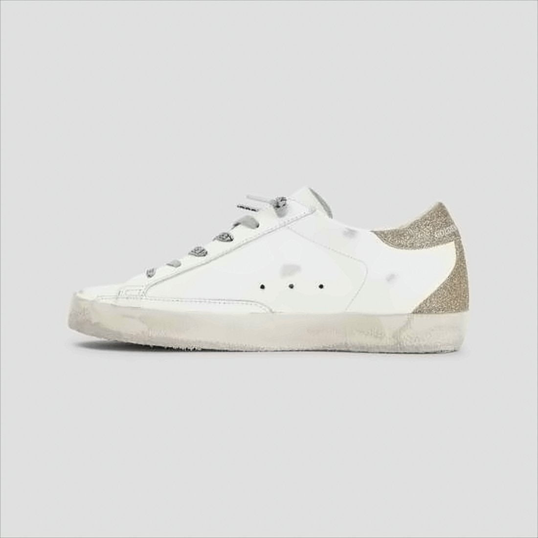 Golden Goose Distressed White Leather Sneakers With Pink Star Detail