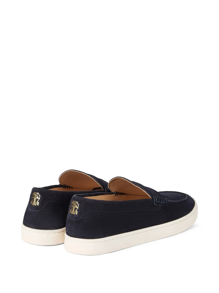 Brunello Cucinelli Suede Penny Strap Rubber Sole Loafers