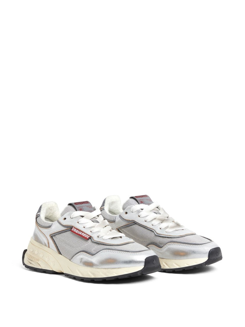 Dsquared2 Sprinter Silver Leather Mesh Vintage Sneakers