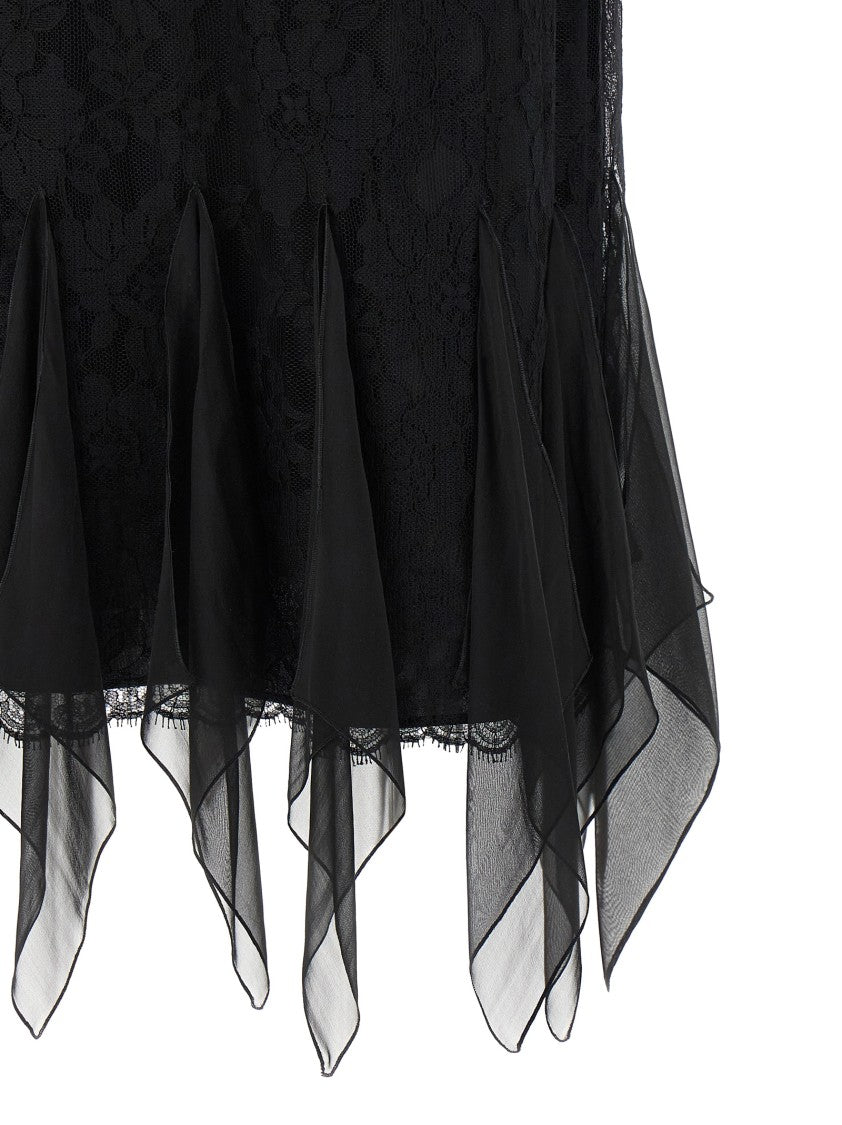 Valentino Garavani Flared Lace Midi Skirt With Chiffon Hem Details