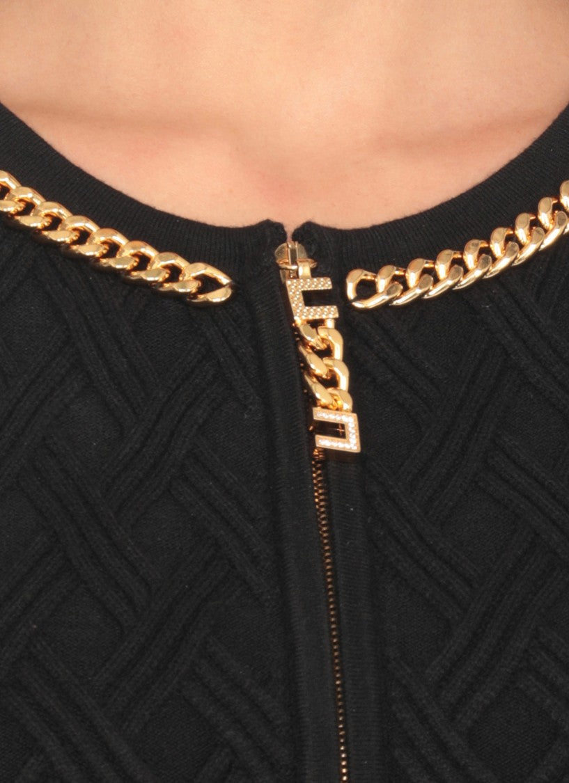 Elisabetta Franchi Fitted Textured Mini Dress With Chain Detail