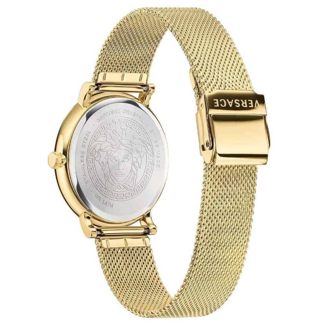 Versace Gold-Toned Stainless Steel Versace V-Circle Watch With Mesh Bracelet