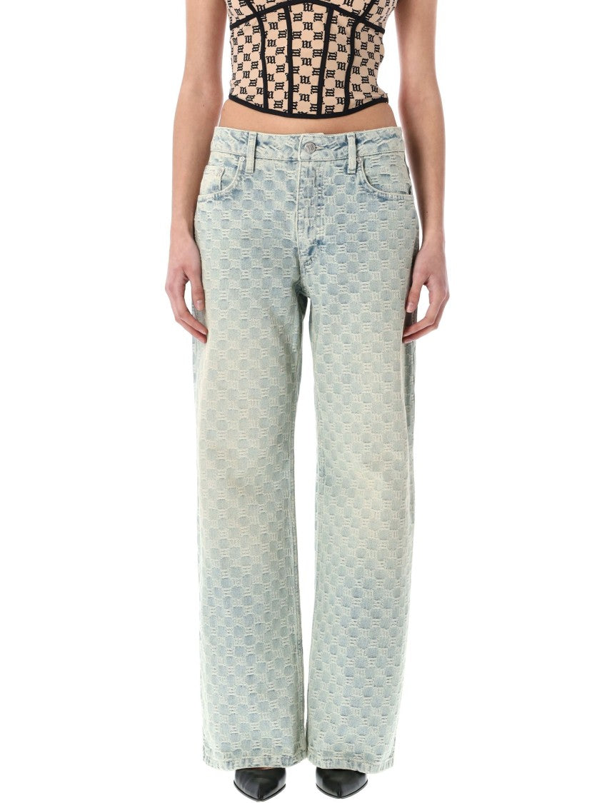 Misbhv Wide-Leg Monogram Jeans With Faded Finish And Five Pockets