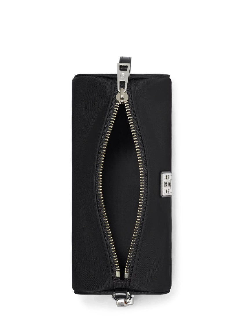 Tory Burch Structured Black Cylinder Bag With Metallic Logo Plaque