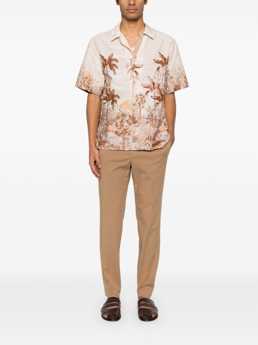 Tintoria Mattei 954 Short-Sleeved Tropical Print Shirt With Classic Collar