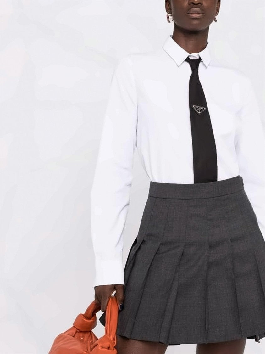 Thom Browne Structured Pleated Wool Mini Skirt With Subtle Buckle Detail