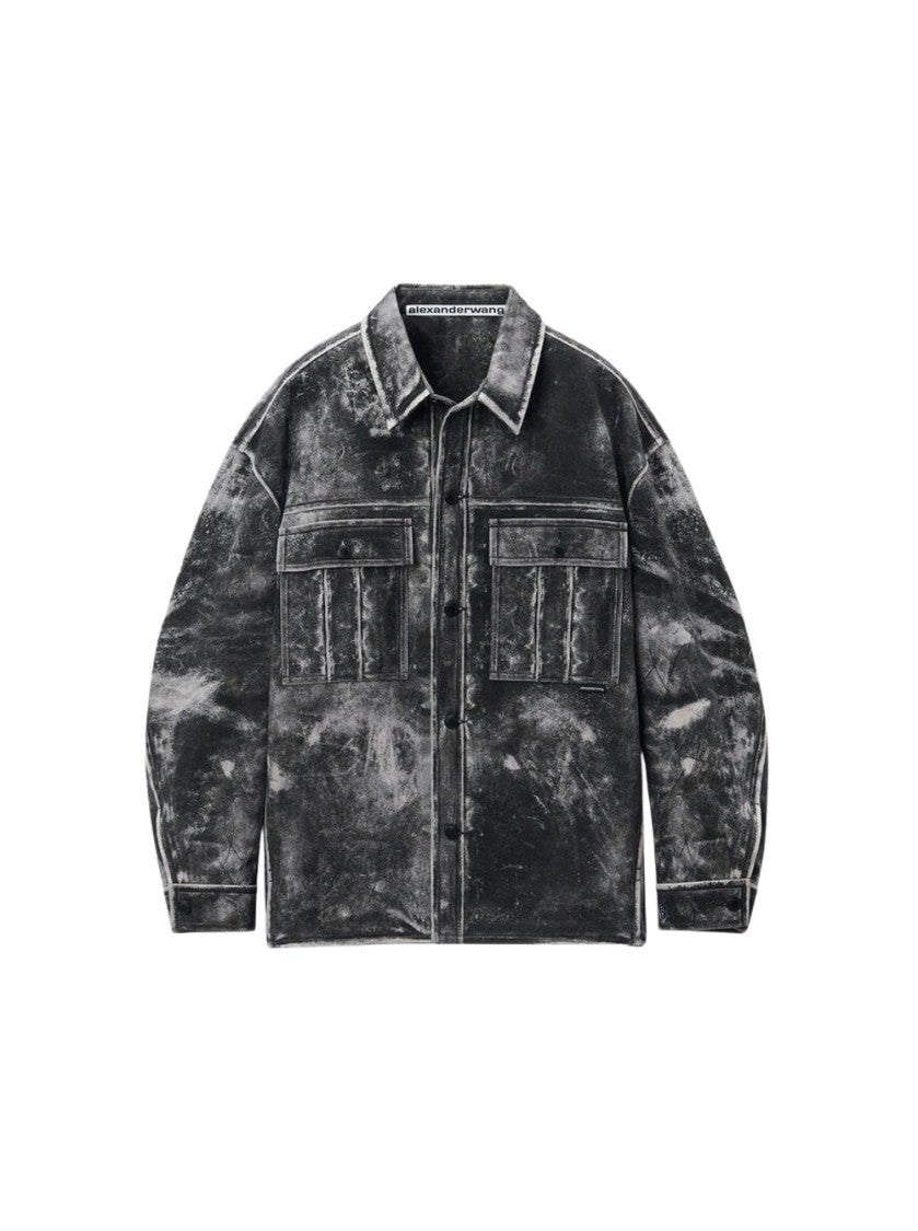 Alexander Wang Oversized Shirt Jacket Trompe Loeil Leather Effect Grey