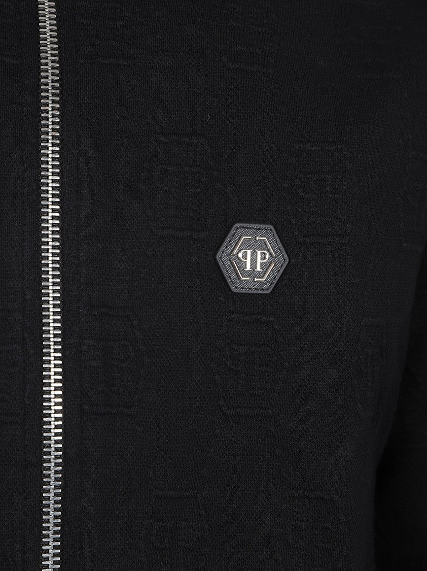 Philipp Plein Zip-Up Jacket With High Collar And Embossed Pattern