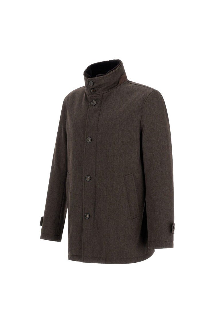 Herno Dark Brown Stand-Collar Wool Coat