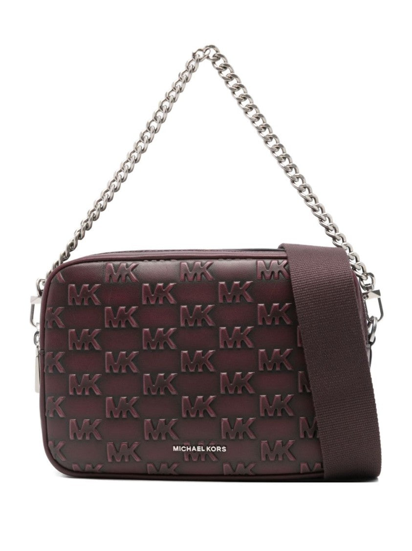 Michael Kors Burgundy Logo-Embossed Lamb Leather Shoulder Bag