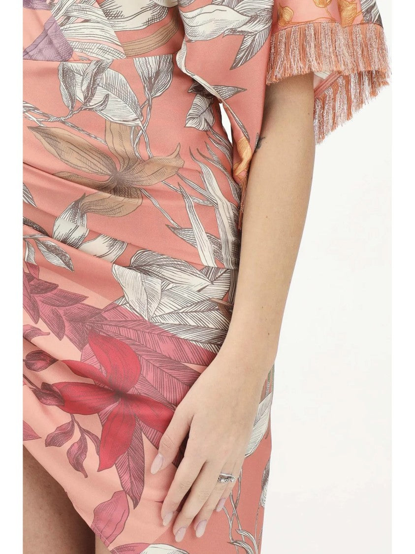 Simona Corsellini Midi Dress With Botanical Print And Kimono Sleeves