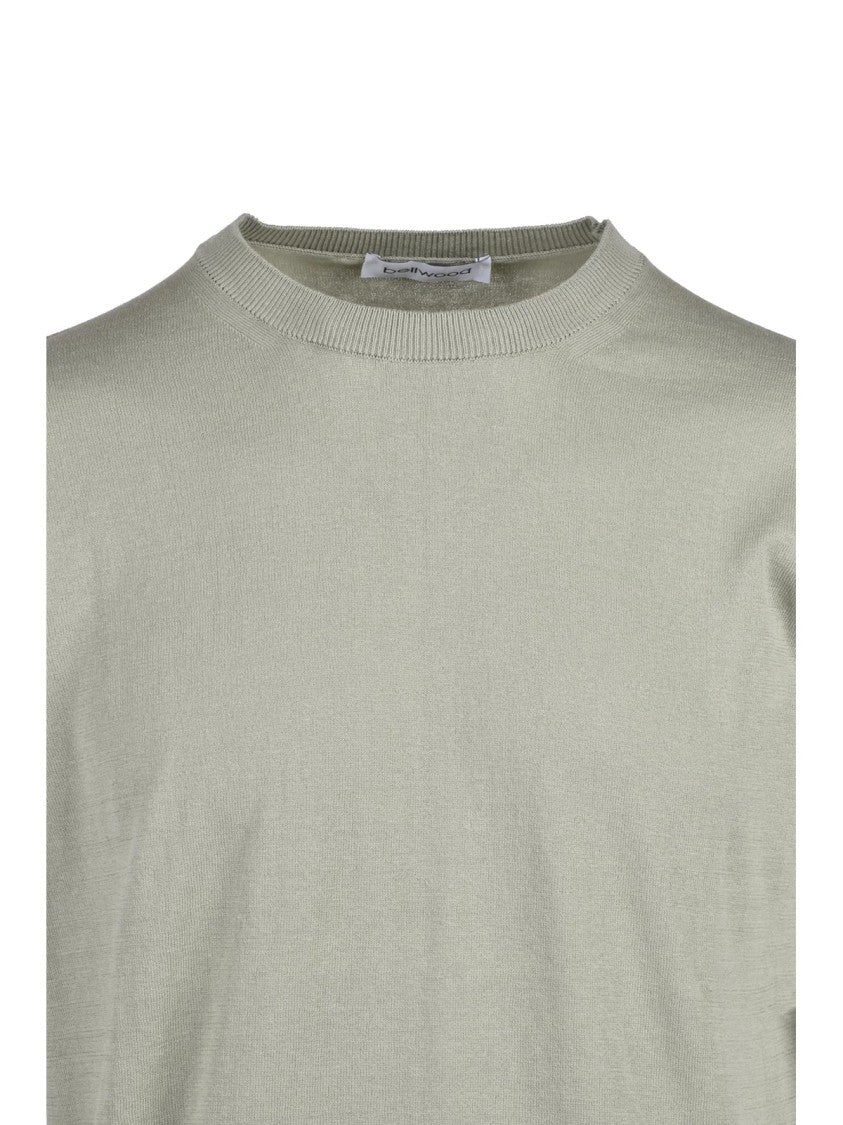 Bellwood Sage Green Crew Neck Cotton Knit Top