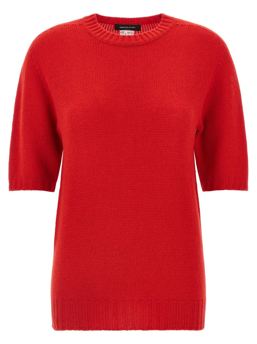 Fabiana Filippi Short-Sleeved Cashmere Sweater With Ribbed Trims