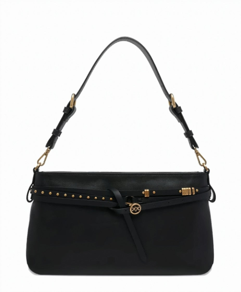 Pinko Black Rectangular Gold Studded Handbag