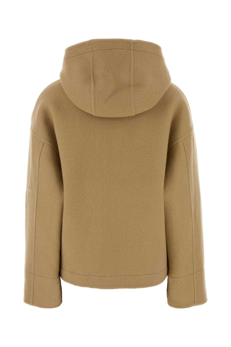 Jil Sander Cropped Beige Felt Jacket With Hood