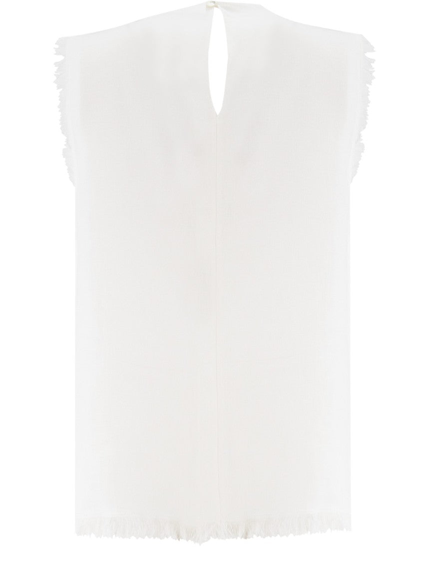 Antonelli Fringed Sleeveless Linen Top