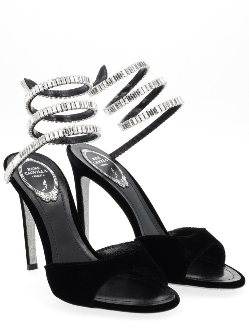 René Caovilla Cleo Spark Spiral Ankle Strap Velvet Sandals