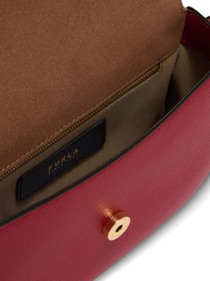Furla Dark Red Pebbled Flap Shoulder Bag