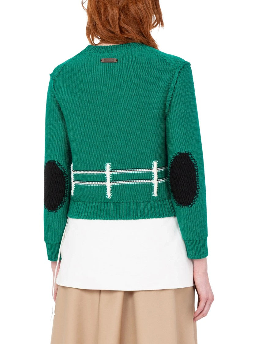 Moschino Cropped Knit Sweater With Playful Horse Motifs And Contrasting Details