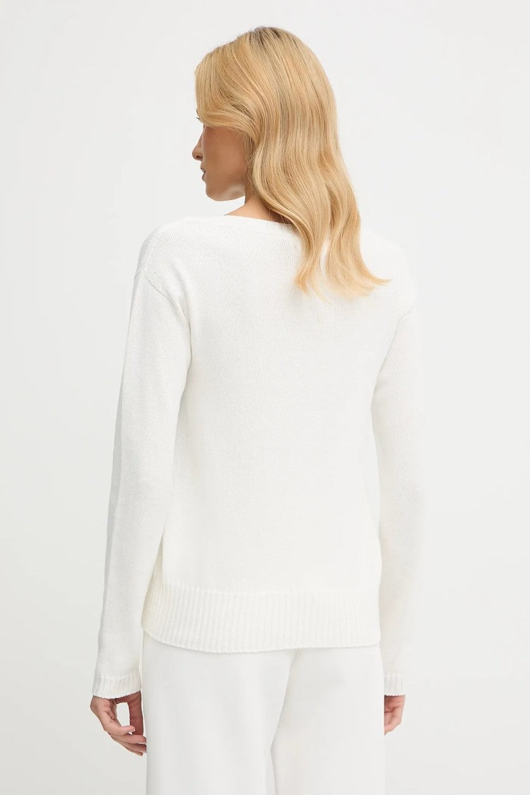 Max Mara Regular-Fit White Knit Sweater With Ribbed Detailing
