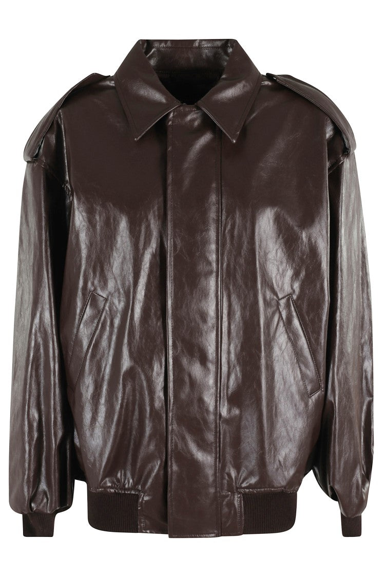 Federica Tosi Dark Brown Faux Leather Bomber Jacket