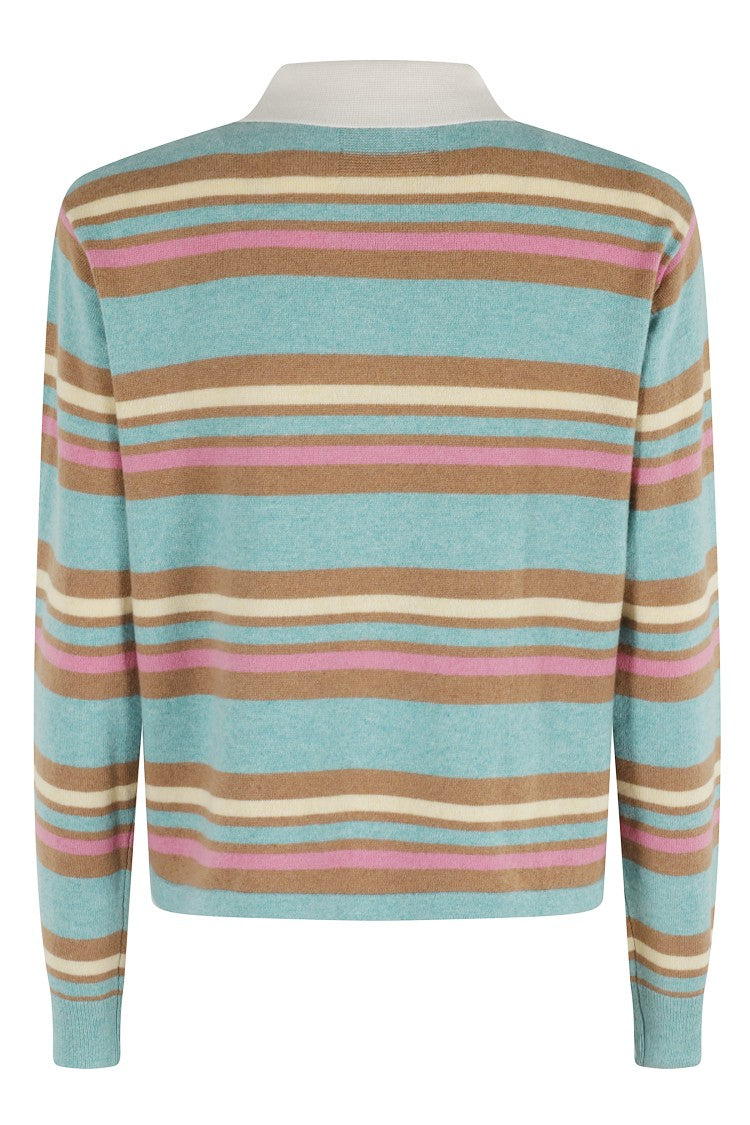 Guest In Residence Cropped Striped Rugby Sweater With Buttoned Crew Neck