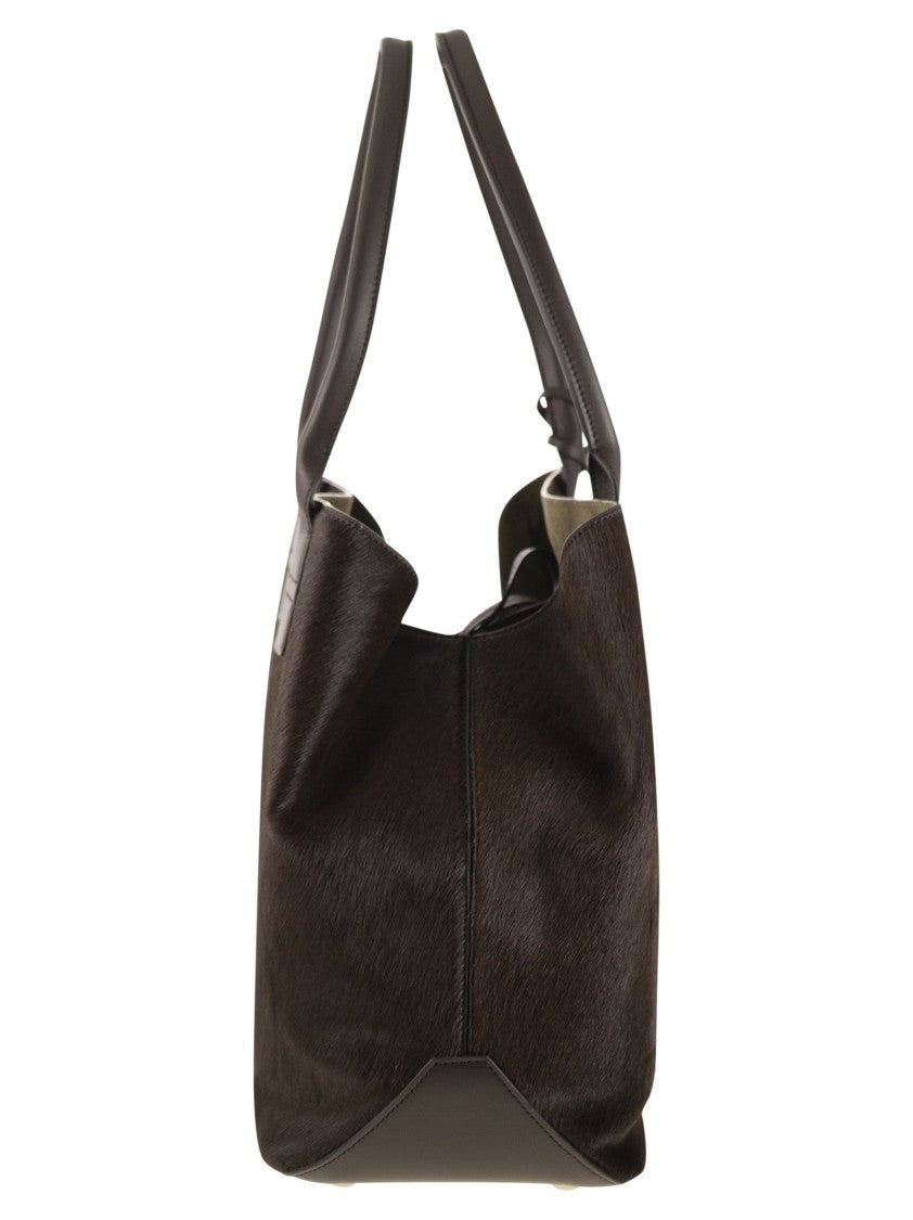 Hogan Medium Script Shopping Bag In Pony-Effect Leather